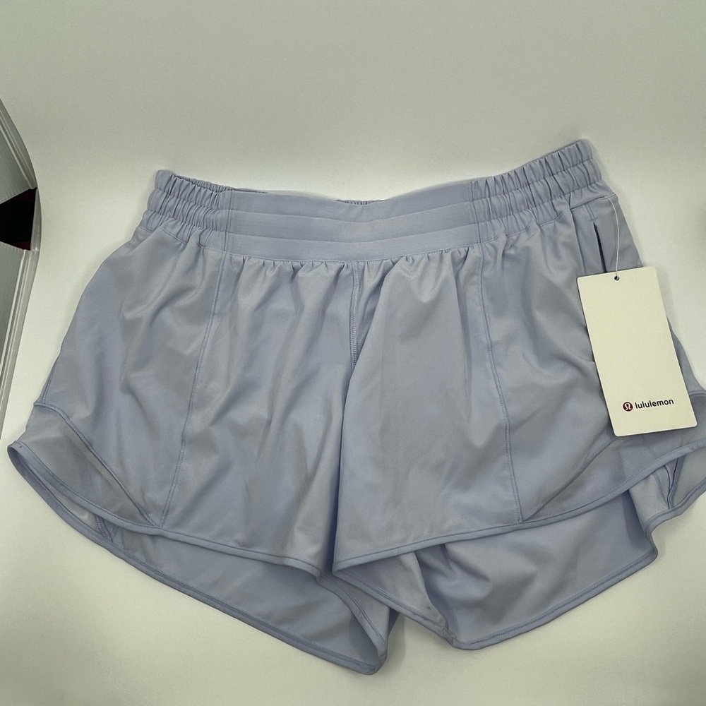 NWT Lululemon athletica Hotty Hot Shorts LR Pastel Blue Lined 4inch Sz 12